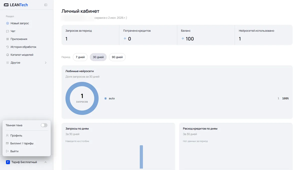 Rewind AI и другие нейросети в кабинете LeanTech AI без VPN